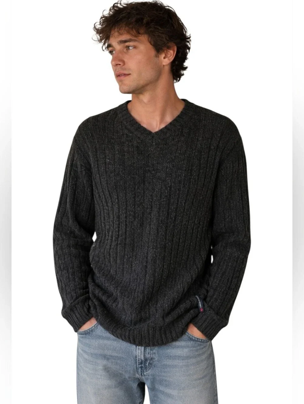 Vintage Y2K Abercrombie & Fitch Wool Blend Ribbed V-Neck Sweater Charcoal XL